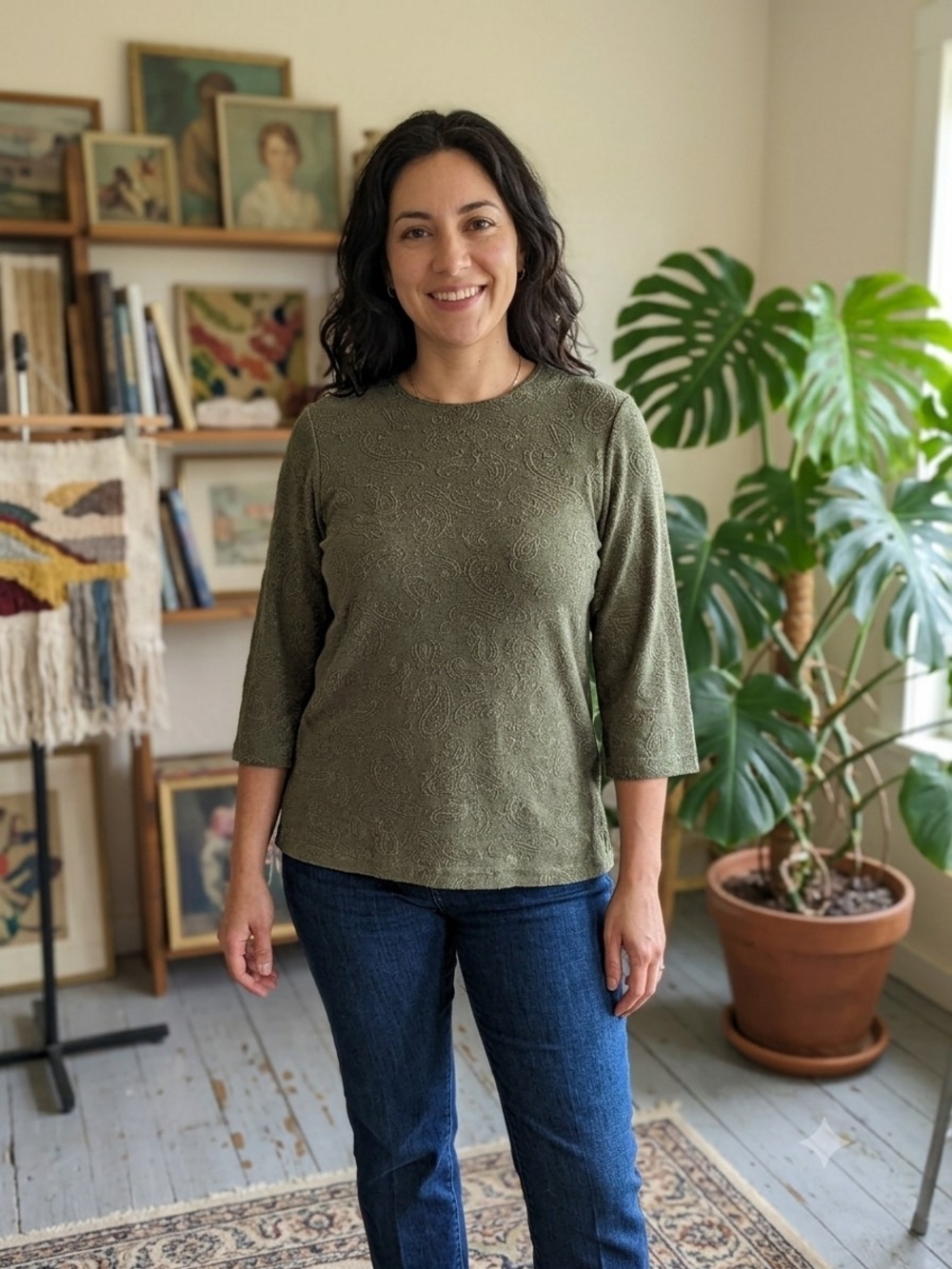 Citiknit Vintage 90s Green Paisley Textured Knit Top 1X